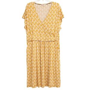 Boden Plus Size 20 2XL Yellow White Geometric Victorian Print Soft Stretchy Boho